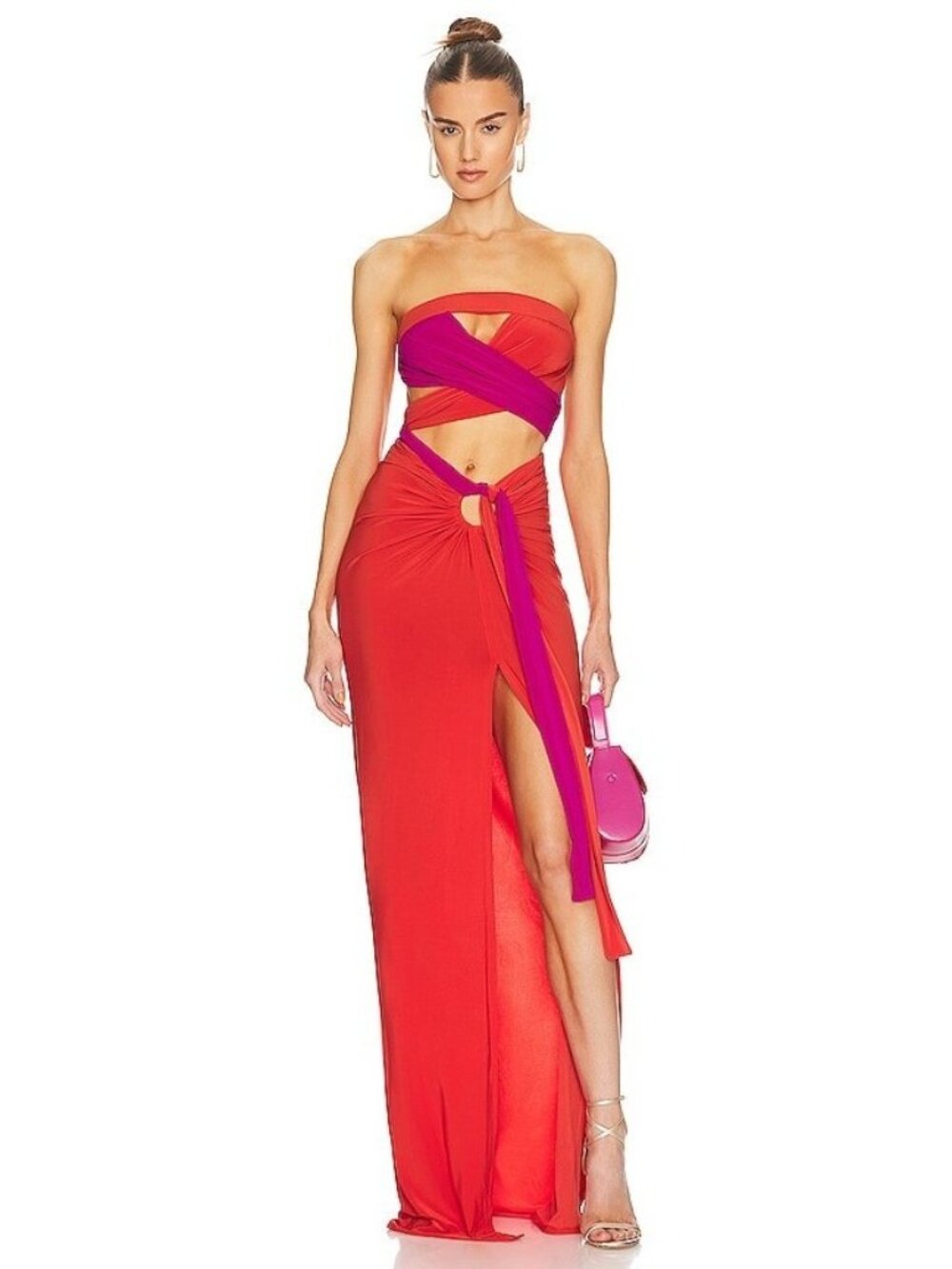 J.Angelique Femi Dress in Fuschia Tangerine Combo Pink Orange